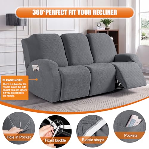 VANSOFY Stretch Recliner Couch Cover, Slipcover, Dark Gray, 3 Seater
