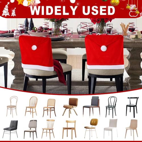 4pcs Christmas Chair Covers Set Red and White Santa Hat Chair Covers Set Christmas Dining Chair Back Covers for Xmas Holiday Party New Year Dinning Room Decoration