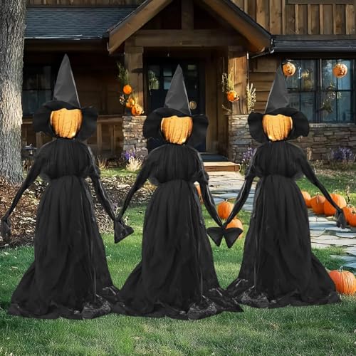 TW SHINE 5 FT Halloween Witches Outdoor Decorations Set of 3 Light Up Stakes