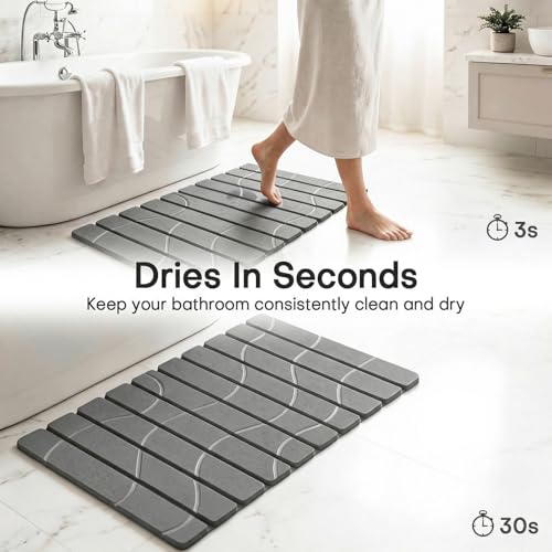 Foldable Stone Bathroom Mat - Non Slip Diatomaceous Shower Mat, 24x16 Dark Gray