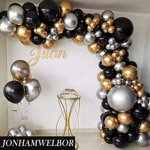 Jonhamwelbor Black Balloons - 12 Inch Metallic Chrome Latex - 100 Pack for Birthday & Party Decor