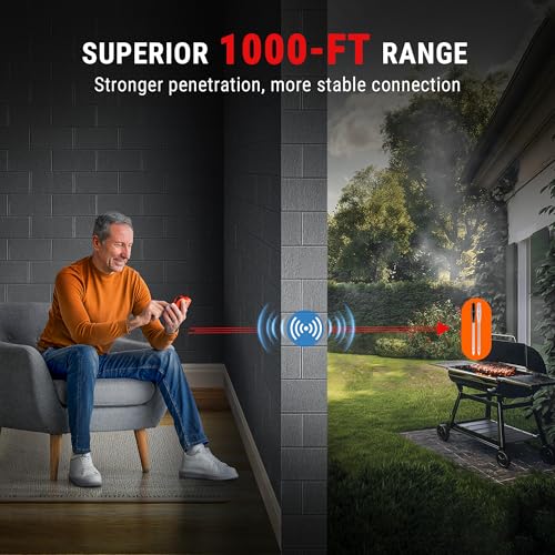 Wireless Meat Thermometer 1000ft RF Digital with 2 Probes - Waterproof & Color-Coded