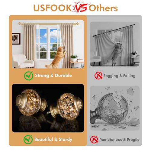 Double Curtain Rods for Windows 72-144 Inches - Gold Finials, Luxurious 1 Inch Diameter - Variation of THIS listing
