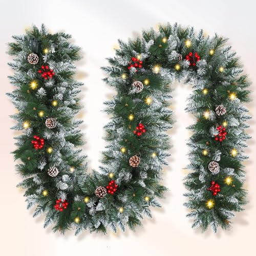 Shearly Green Christmas Garland with Lights 9FT Indoor Outdoor Decor
