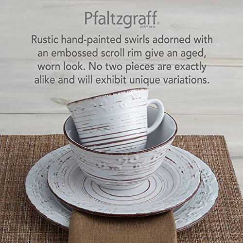 Pfaltzgraff Trellis White 16-Piece Dinnerware Set Service for 4 - Distressed White
