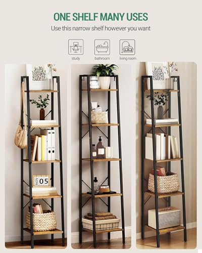 Rustic Brown Ladder Shelf - 5-Tier Freestanding Corner Bookshelf, 11.8"D x 13.4"W x 63"H