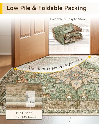 Washable Area Rug 3x5 ft - Vintage Sunflower Pattern, Non-Slip, Pet Friendly