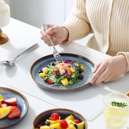 Grey Blue 12-Piece Dinnerware Set for 4 - Plates & Bowls with Reactive Glaze