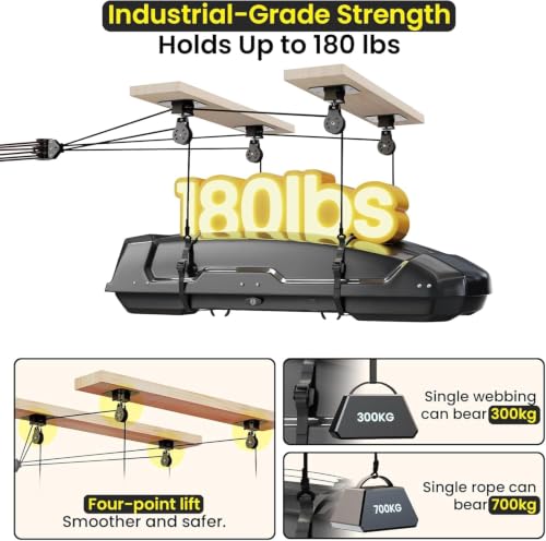 Garage Ceiling Storage Hoist System - Classic Black, 180lbs Capacity