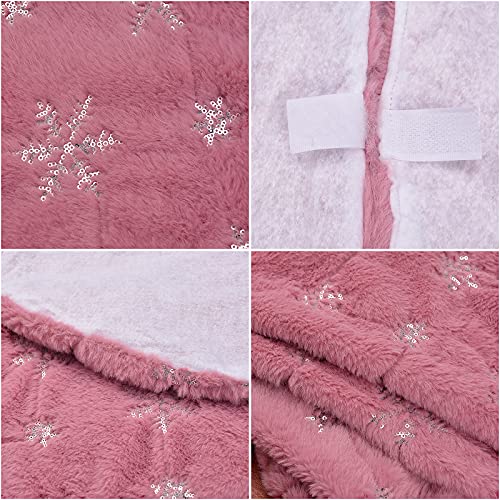 Yuboo Pink Silver Tree Skirt 48 Inch Faux Fur Christmas Decor