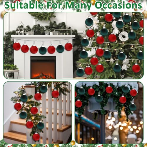 Afniimyapt 3.14 Inch Velvet Christmas Balls Set 16 Pcs Red & Green Holiday Ornaments