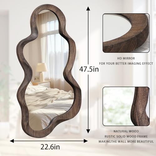 Asymmetrical Cloud Wall Mirror - 47" x 22" Vintage Brown Wood Frame