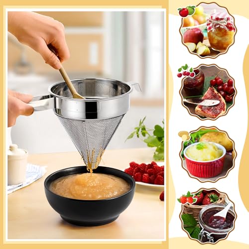 Stainless Steel Conical Strainer Set with Stand and Wooden Pestle for Food Purees