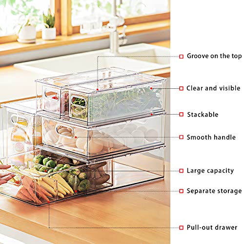MANO Stackable Fridge Drawer Bins Set 2x3L & 2x6L Clear Food Storage Containers