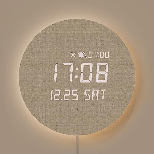 mooas Full Moon LED Wooden Digital Wall Clock with Remote & Sunrise Alarm