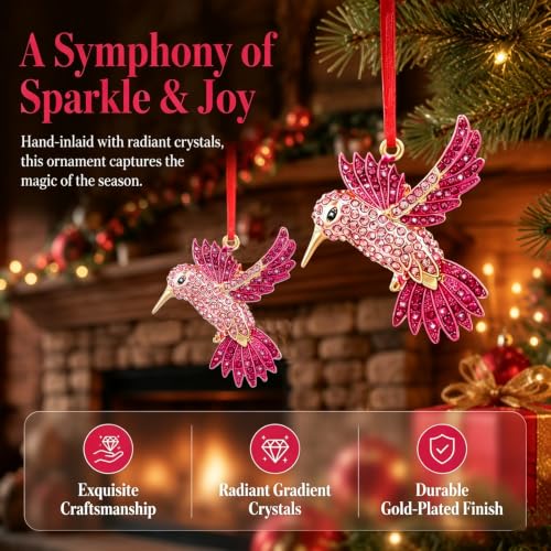 Pink Rhinestone Hummingbird Ornament - WYARMGIF Metal Christmas Décor, 2x2 in