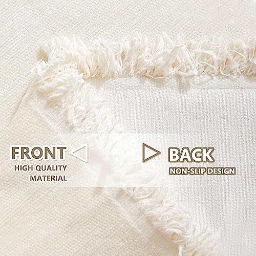Chenille Sofa Cover 91x150 Inches with Tassel Edges for Sectional L-Shaped Couches - Beige