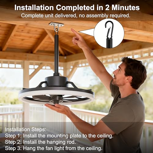 Outdoor Ceiling Fan with Light - Waterproof IP65 Gazebo & Patio Fan, Remote & App Control, Dimmable LED, 6-Speed Quiet DC Motor