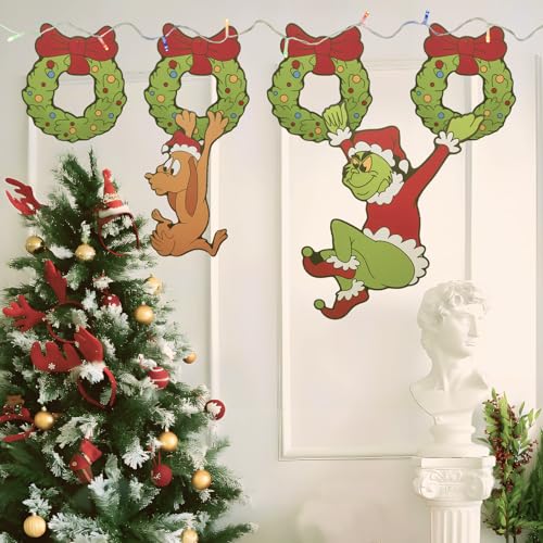 Outdoor Christmas Fence Signs with LED Lights - 6 Pcs Peeker Yard Garden Decor