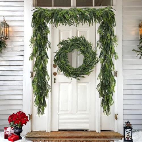 2-Pack 9Ft Christmas Norfolk Pine Garlands - Realistic Faux Greenery Decor