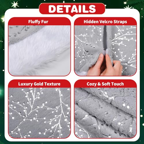 Grey 48in Thick Faux Fur Christmas Tree Skirt | PWHUQ Xmas Tree Base Mat