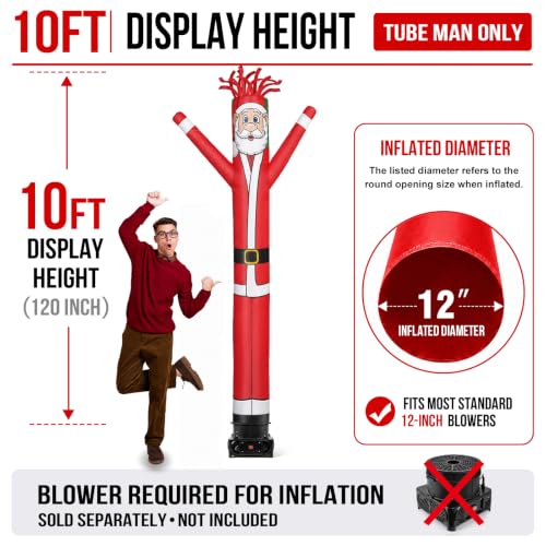 GOODENY 10FT Tall Santa Claus Inflatable Tube Man Wacky Wavy Dancing Sign for Outdoor Christmas Decoration - Santa-10FT