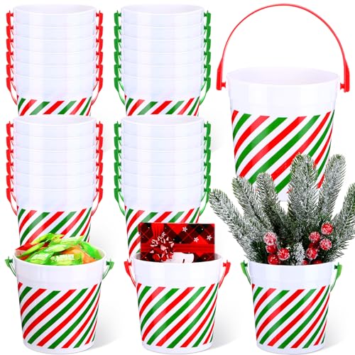 Sliner 16 Pcs Christmas Plastic Buckets with Red/Green Handles – Gift & Party Ice Buckets (16 Count)