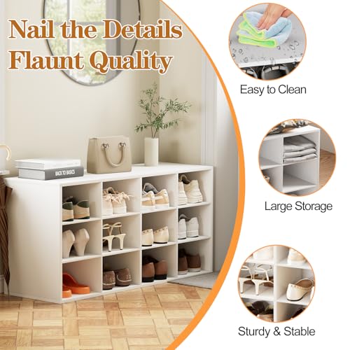 Aenuert 12-Cubby Shoe Rack, 3-Tier Wood Organizer, Multifunctional