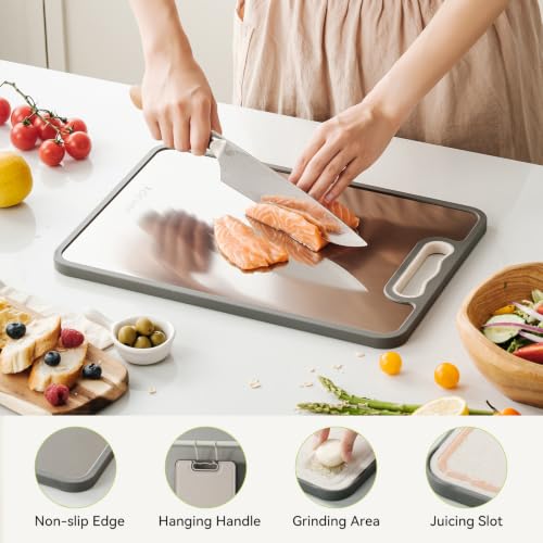 Set of 3 Double-Sided Titanium & Wheat Straw Cutting Boards - 15x10.4, 12x8.3, 17.4x12 Inches