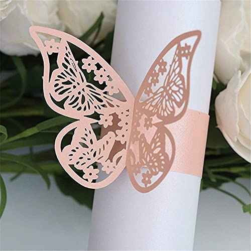 Lavandi 100pcs 3D New Butterfly Paper Napkin Rings Weddings Party Serviette Table Decoration Restaurant (Pink)