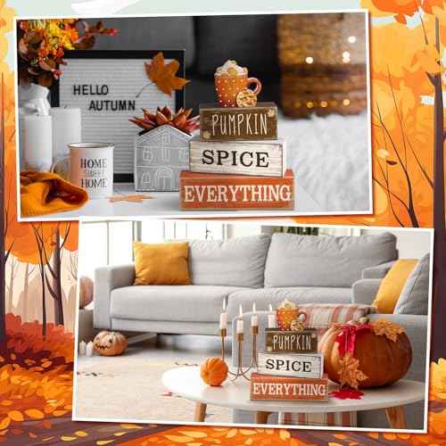 4 Pcs Thanksgiving Decorations for Home Fall Cup Decor Thanksgiving Table Centerpiece Fall Tiered Tray Decor Rustic Wooden Cup Block Sign Gift Farmhouse for Harvest Party Home Kitchen