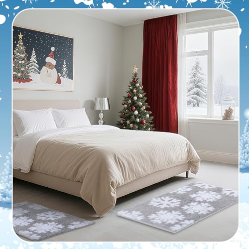 Dunzy Snowflake Bath Mat Set - Non-Slip Water Absorbent Rug for Bathroom, Gray, 2 Sizes