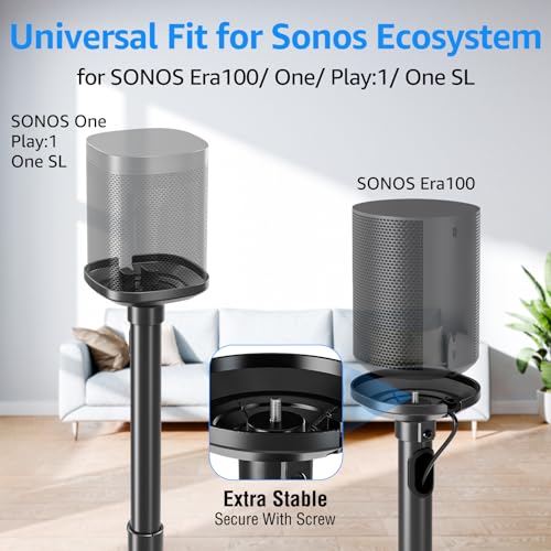 Adjustable Floor Speaker Stands for Sonos Era 100 & One - Pair with Cable Management