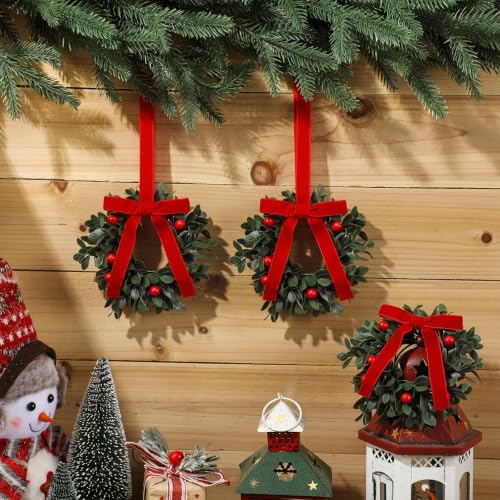 Christmas Mini Cabinet Wreaths 12Pcs 6-Inch with Ribbon for Kitchen Decor