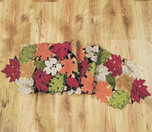 KEVA 13x72 Inch Fall Table Runner with Harvest Maple Leaves Embroidery