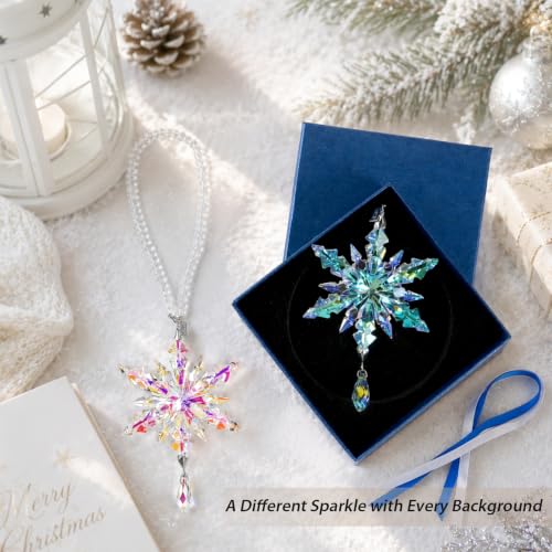 Kockuu 2pcs AB Color Crystal Snowflake Holiday Ornaments for Xmas Tree