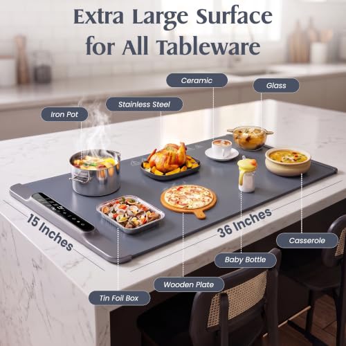 Large Electric Food Warmer Mat 36x15 Inch with Heat Resistant Pad & 14 Temp Settings