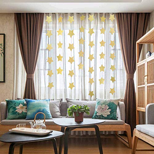 6 Pcs Gold Glitter Star Paper Garland Twinkle Bunting Banner Hanging Decorations for Christmas Birthday Party Golden Sparkling Stars for Bridal Showers Wedding Baby Shower Holiday Supplies (50 Feet)