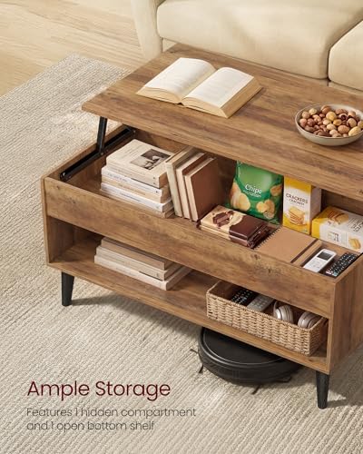 VASAGLE Lift Top Coffee Table with Hidden Storage, Modern Mid-Century Design