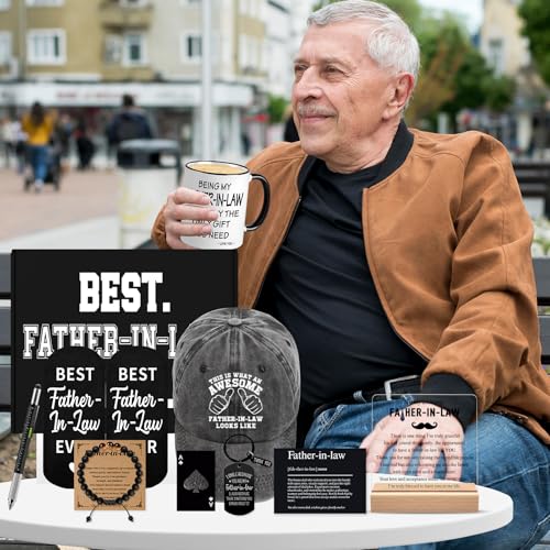 Father-in-Law Gift Set with Mug, Cap, Socks, Jewelry & More - 10 Pcs