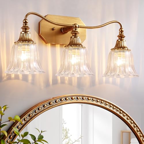 Brushed Gold 3-Light Bathroom Vanity Light Fixture with Crystal Glass Shades - Variation: Gold / 3 Lights