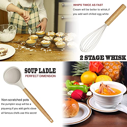 BESTZMWK Khaki 35-Piece Kitchen Utensil Set Silicone & Wooden Handles
