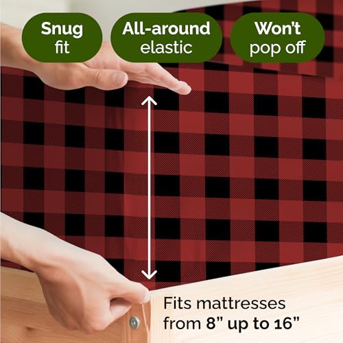CGK Christmas Sheet Set - Holiday Xmas Bedding Buffalo Plaid, Queen