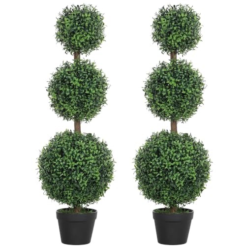 Artificial Triple Ball Boxwood Topiary Trees Set of 2 - 40 Inches Outdoor