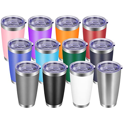 20oz Stainless Steel Travel Tumbler Set - Pack of 12 with Lid & Straw - Powder Coated