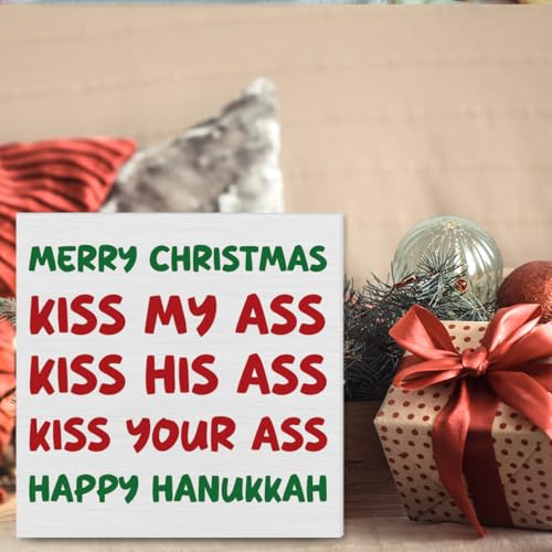 KISS Funny Christmas Decor 5x5 Wooden Sign - Rustic Desk Plaque by Wrpdrim