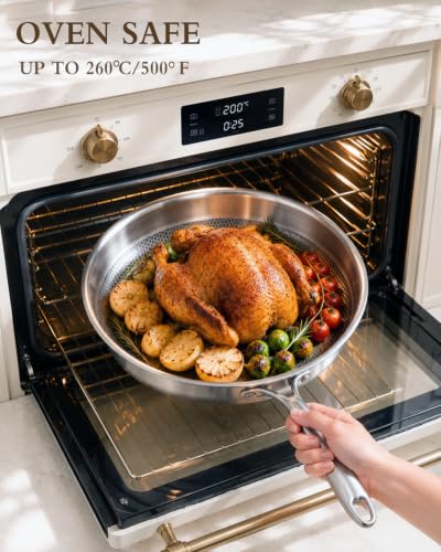 Titanium Pan For Cooking 12‘’, Pure Frying With Lid