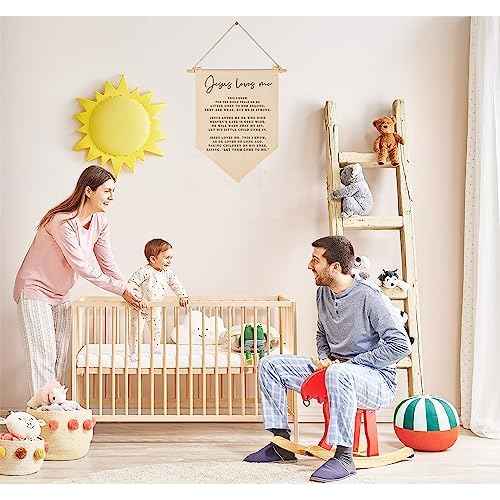 Bible Verse Sign-Scripture Decor-Baby Banner Shower Gift-Sunday Shool Song Decor-Flag Decoration Gifts for Baby Boys Girls Kids-Banner Wall Present for Nursery Infant Room Playroom Bedroom Front Door