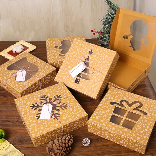 Beavoiing 24 Pack 10x10x2.5 inch Christmas Cookie Boxes with Window - Kraft Gift Boxes
