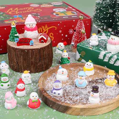 DIYASY 50 Pcs Snowman Miniature Figurines, Christmas Mini Crafts Resin Snowman Ornaments Kit for DIY Xmas Fairy Garden Snow Globes Decor Village Accessories